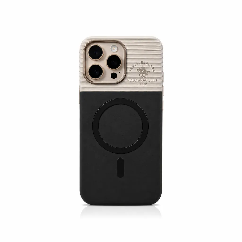 Santa Barbara Polo & Racquet Club Dual-Texture Leather MagSafe Cover For iPhone 16 Pro Max - درع موبايل جلدي بملمس مزدوج مضلع مع دعم ماك سيف للايفون 16 برو ماكس
