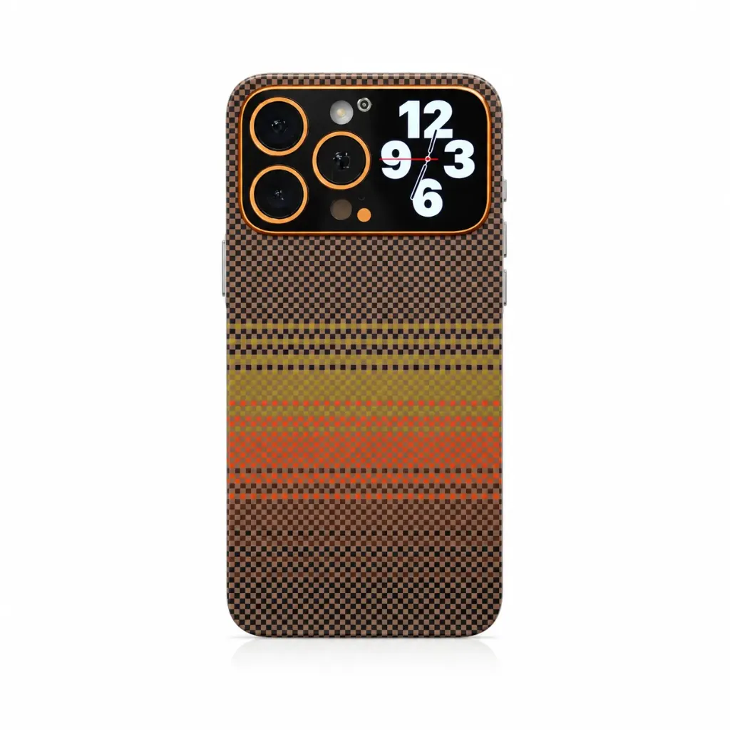 Ultra-Slim Carbon Fiber Style Cover with Multi-Function Smart Rear Screen For iPhone 16 Pro Max - درع موبايل فائق النحافة بمظهر ألياف الكربون مزود بشاشة خلفية ذكية متعددة الوظائف للايفون 16 برو ماكس