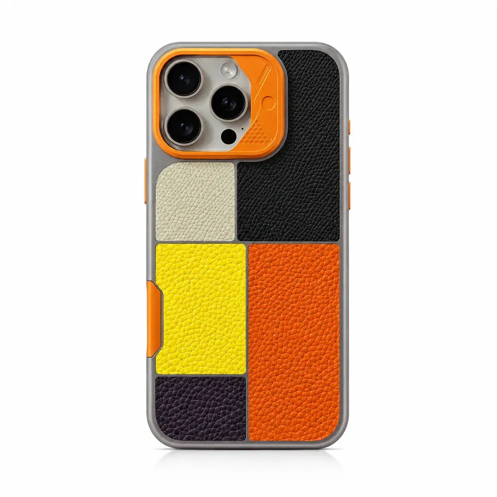 Premium Patchwork Multi-Texture Leather Cover For iPhone 16 Pro Max - درع موبايل جلدي بتصميم قطع ملونة متداخلة وملمس بارز للايفون 16 برو ماكس