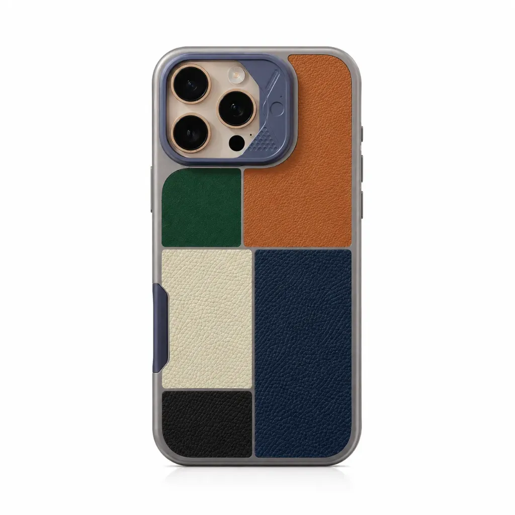 Premium Patchwork Multi-Texture Leather Cover For iPhone 16 Pro Max - درع موبايل جلدي بتصميم قطع ملونة متداخلة وملمس بارز للايفون 16 برو ماكس