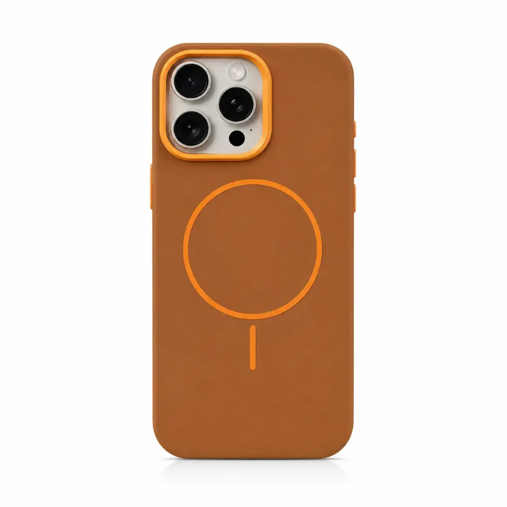 Minimalist Smooth Leather-Style MagSafe Cover For iPhone 16 Pro Max - درع موبايل جلدي بتصميم ناعم وبسيط مع دعم ماك سيف للايفون 16 برو ماكس