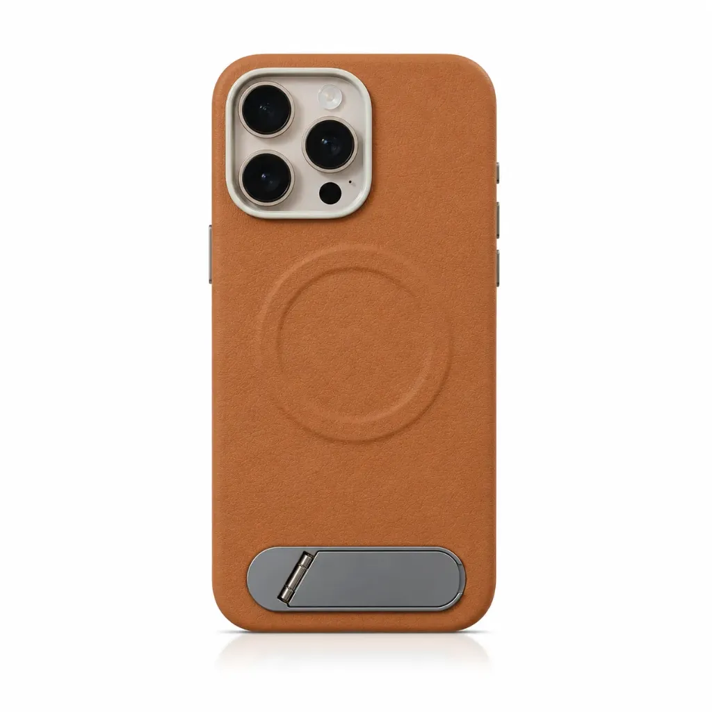 SkyArmor Premium Leather MagSafe Cover with Foldable Metal Stand For iPhone 16 Pro Max - درع موبايل جلدي فاخر مزود بقاعدة معدنية قابلة للطي ودعم ماك سيف للايفون 16 برو ماكس