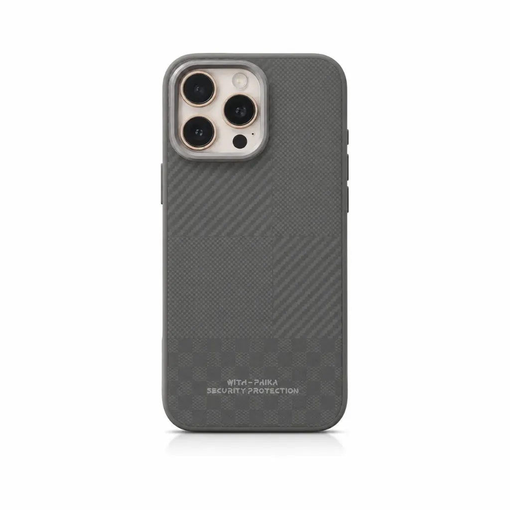 DDU Carbon Fiber Style Patchwork Cover For iPhone 16 Pro Max - درع موبايل بمظهر ألياف الكربون ونقشات متداخلة للايفون 16 برو ماكس