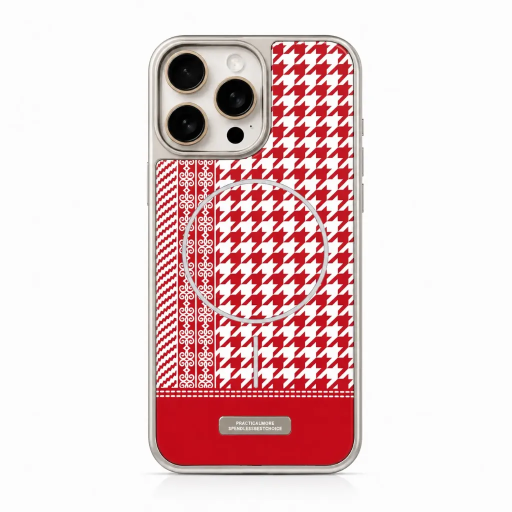 Arabic Fabric Shemagh Style MagSafe Cover For iPhone 16 Pro Max - درع موبايل بقماش الشماغ العربي مع دعم ماك سيف للايفون 16 برو ماكس