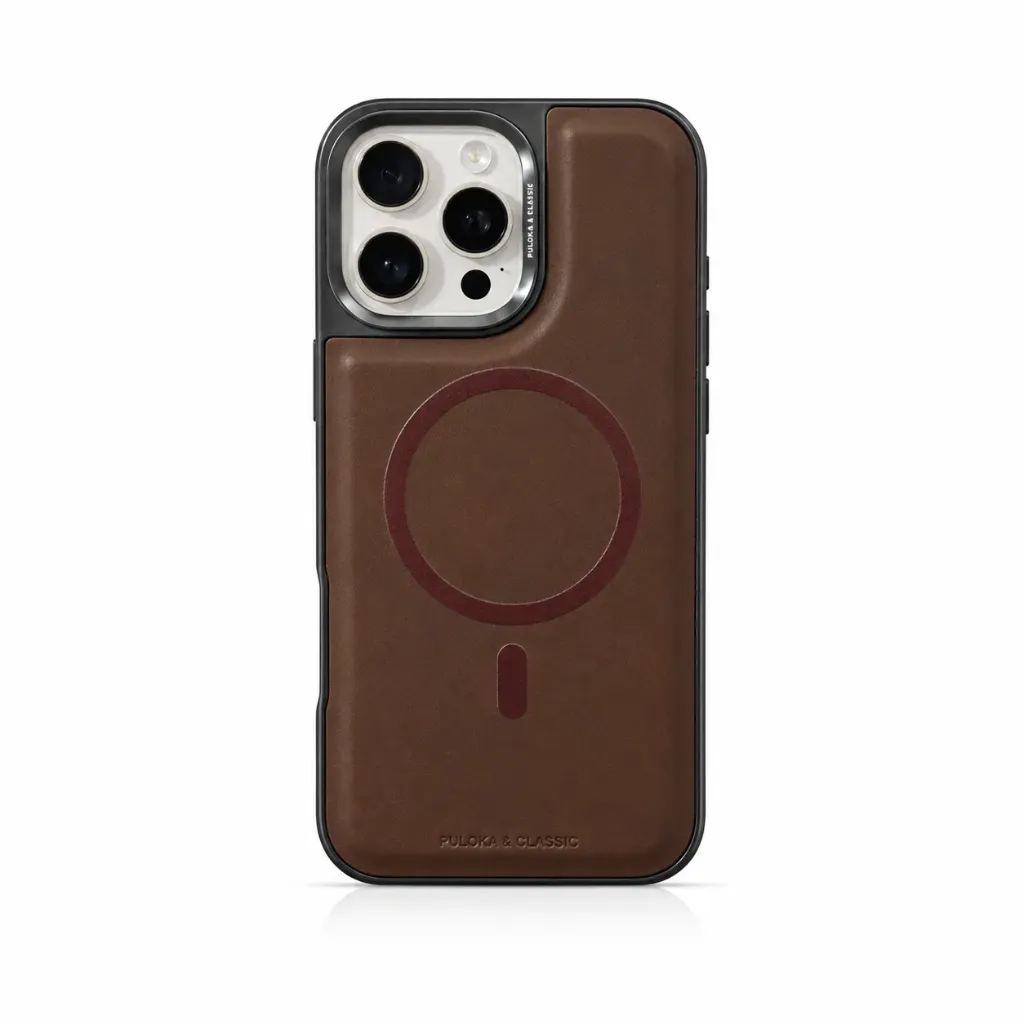 Puloka & Classic Leather MagSafe Cover For iPhone 16 Pro Max - درع موبايل جلدي فاخر من بولوكا أند كلاسيك مع دعم ماك سيف للايفون 16 برو ماكس