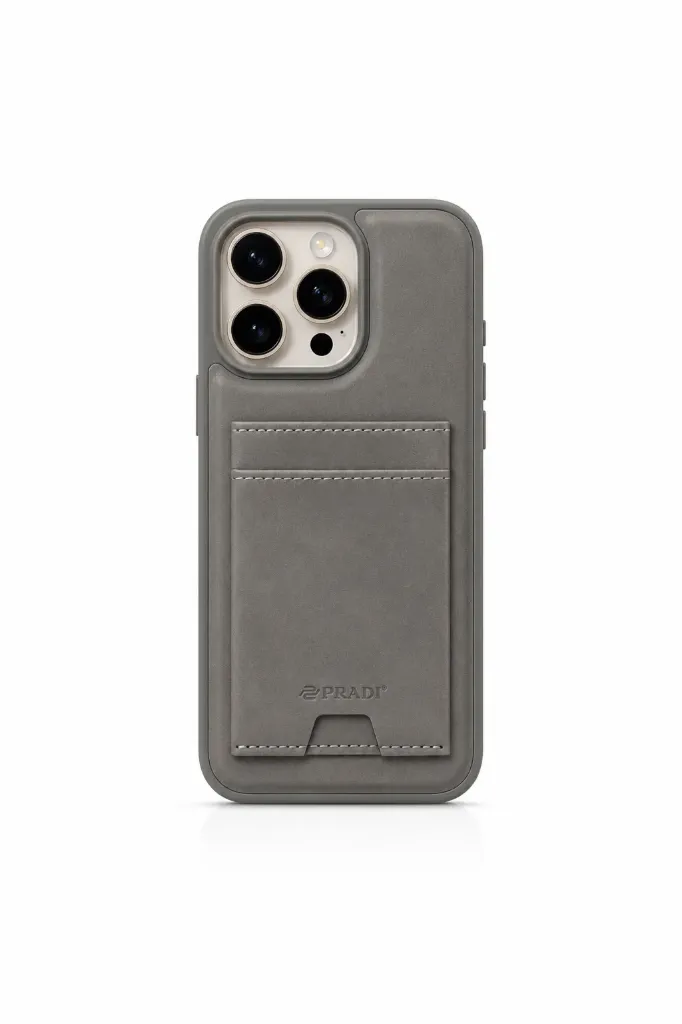PRADI Leather Card Holder Cover For iPhone 16 Pro Max - درع موبايل جلدي مع جيب بطاقات للايفون 16 برو ماكس