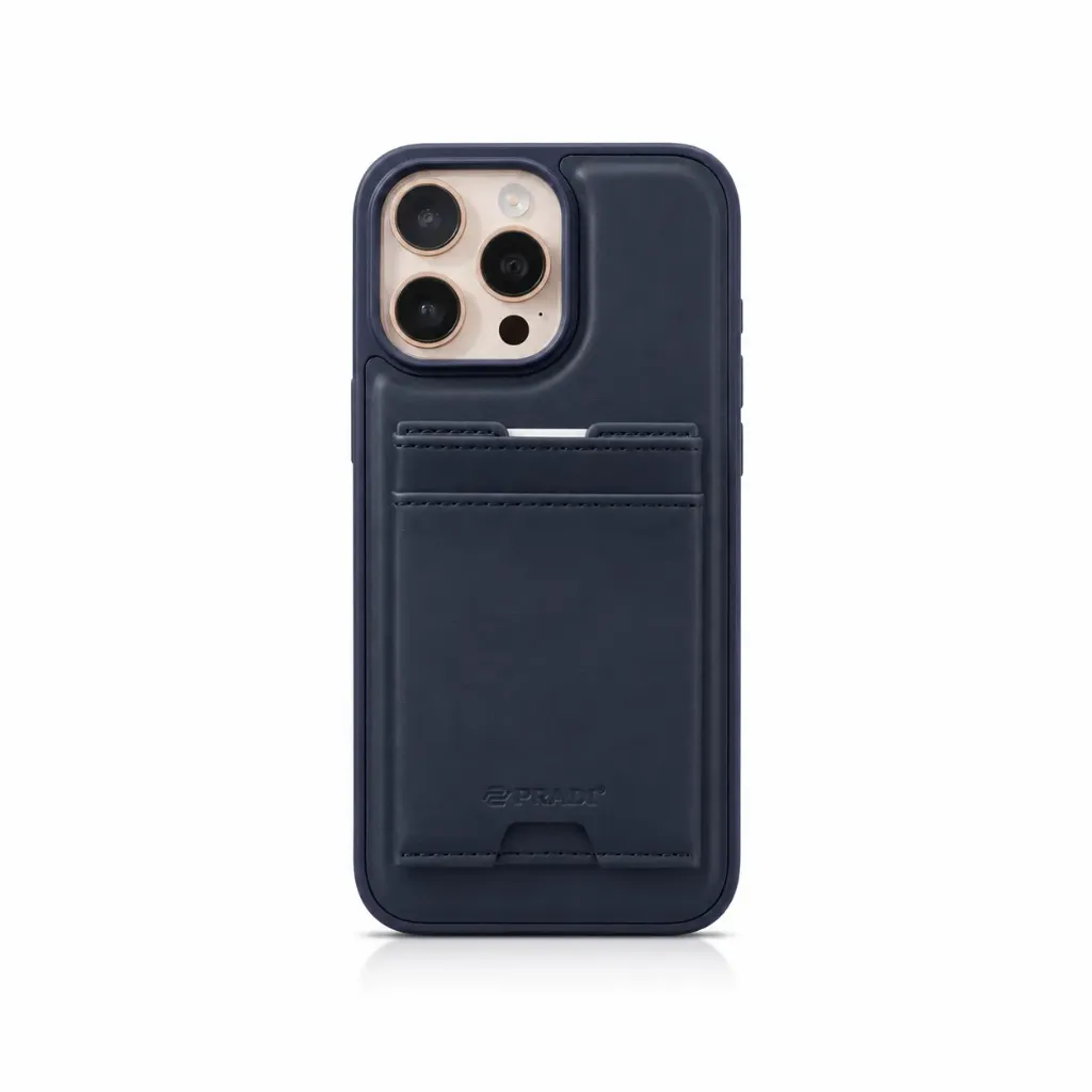 PRADI Leather Card Holder Cover For iPhone 16 Pro Max - درع موبايل جلدي مع جيب بطاقات للايفون 16 برو ماكس