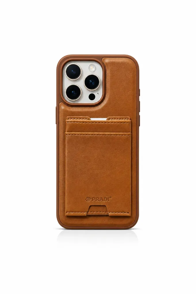 PRADI Leather Card Holder Cover For iPhone 16 Pro Max - درع موبايل جلدي مع جيب بطاقات للايفون 16 برو ماكس