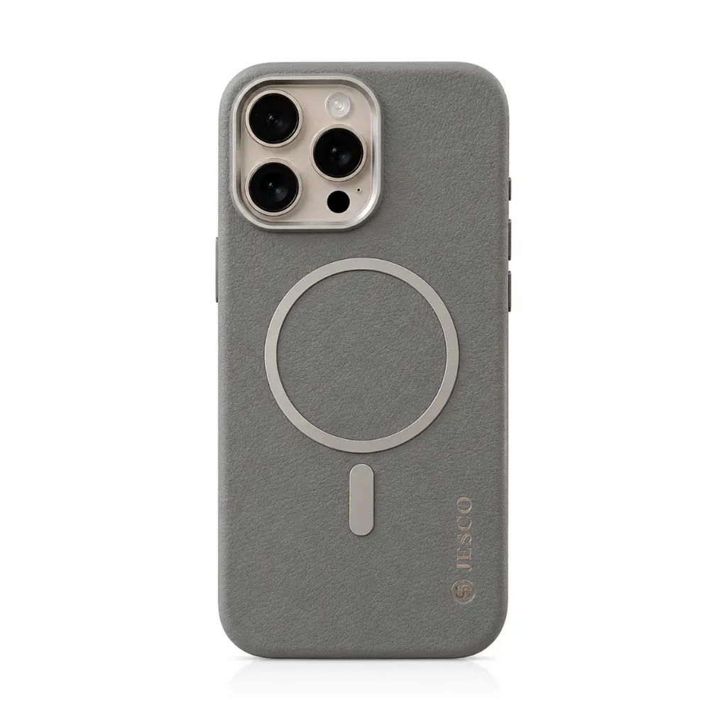 JESCO Textured Leather MagSafe Cover For iPhone 16 Pro Max - درع موبايل جلدي فاخر بملمس محبب مع دعم ماك سيف للايفون 16 برو ماكس