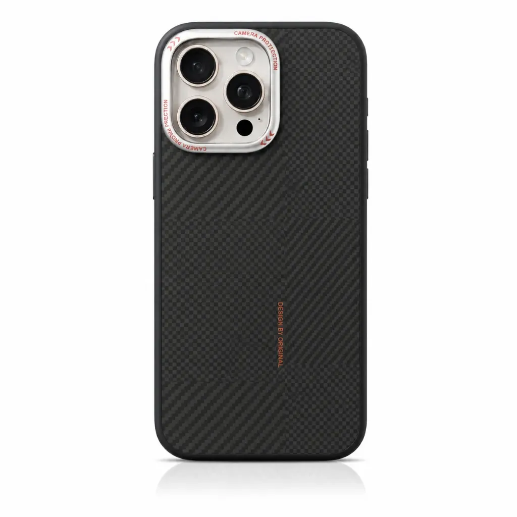 BIGC Carbon Fiber Pattern Cover with Metal Camera Ring For iPhone 16 Pro Max - درع موبايل بنقشة ألياف الكربون مع إطار كاميرا معدني للايفون 16 برو ماكس