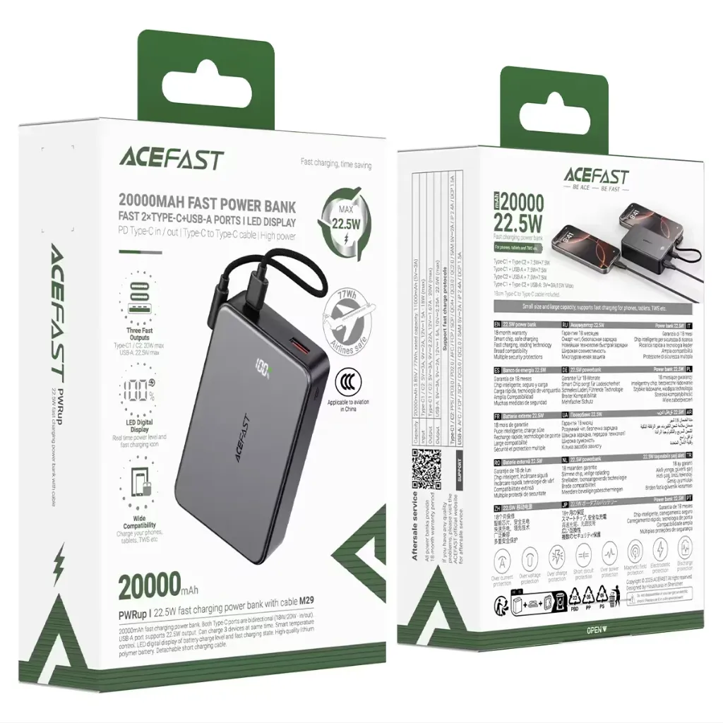 Acefast M29 22.5W Fast Charging Power Bank With Cable