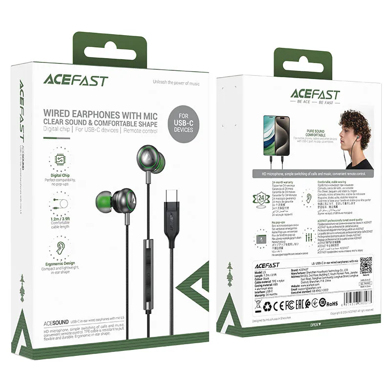 ACEFAST L5 USB-C Wired Earphone with Mic Clear Sound In Ear Headphone