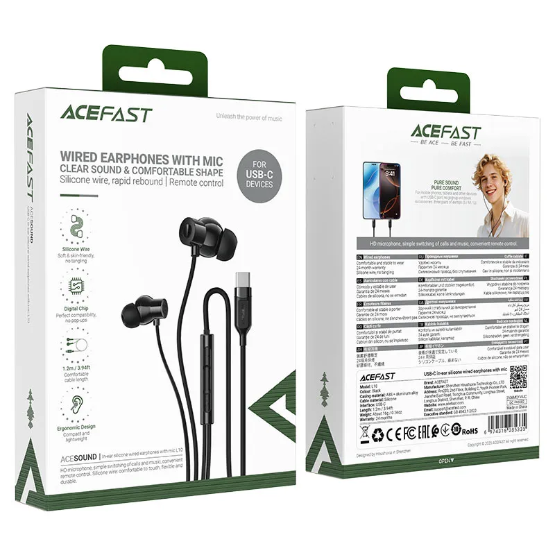 Acefast L10 USB-C Silicone Earphones with Microphone & Volume Control
