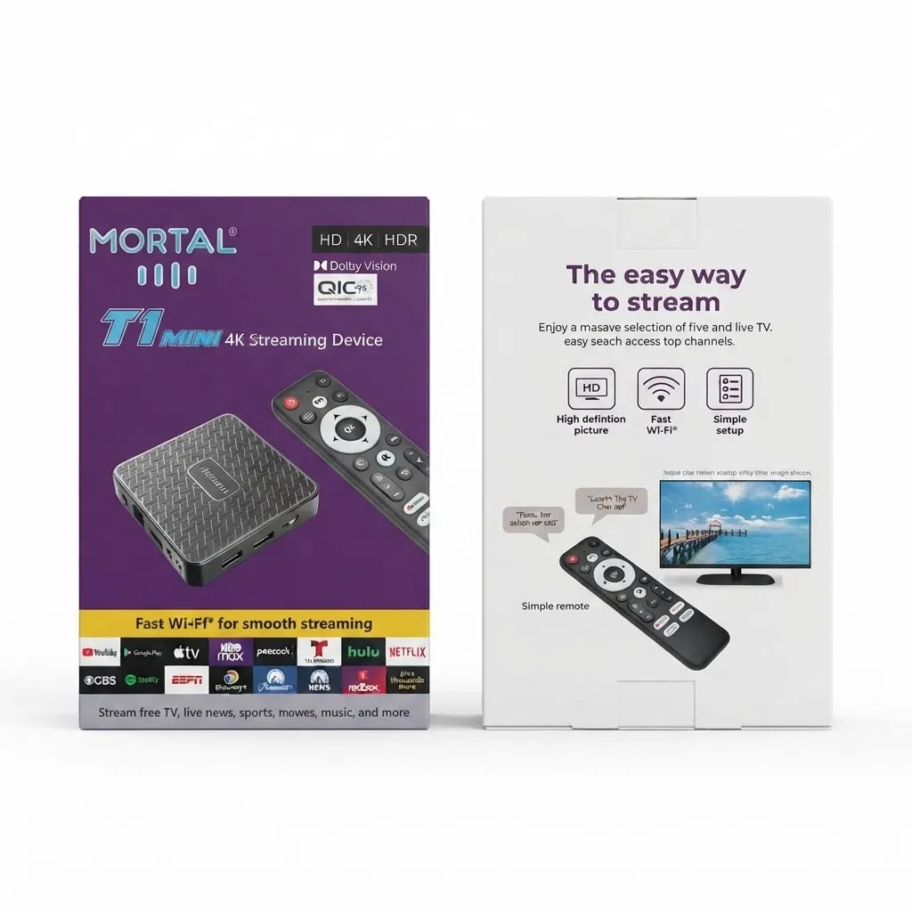 Mortal Smart TV Box T1 Mini Android 14 Media Player Quad Core Dual WIFI 6 4K HD