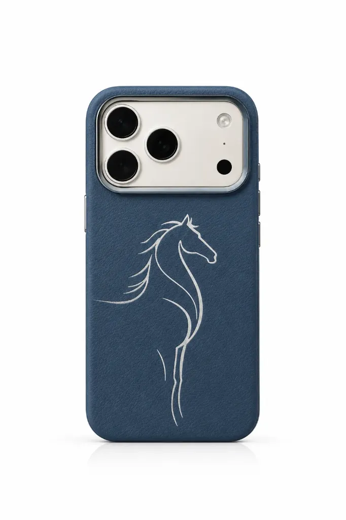 Arabian Horse Leather Cover with Metallic Camera Ring For iPhone 17 Pro Max - درع موبايل جلدي فاخر بنقشة الخيل العربي مع إطار كاميرا معدني للايفون 17 برو ماكس