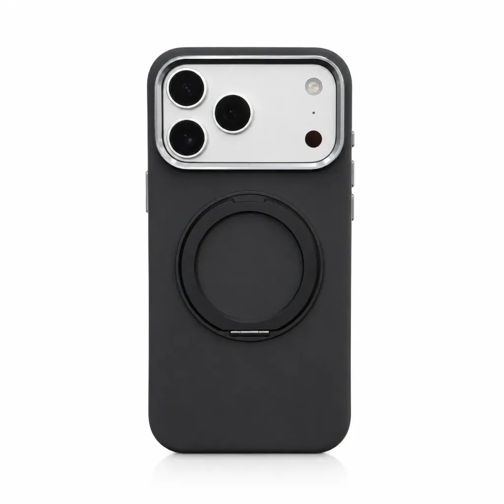 Hard Matte MagSafe Cover with Foldable Ring Stand For iPhone 17 Pro Max - درع موبايل صلب مطفي مع حامل حلقة قابل للطي ودعم ماك سيف للايفون 17 برو ماكس