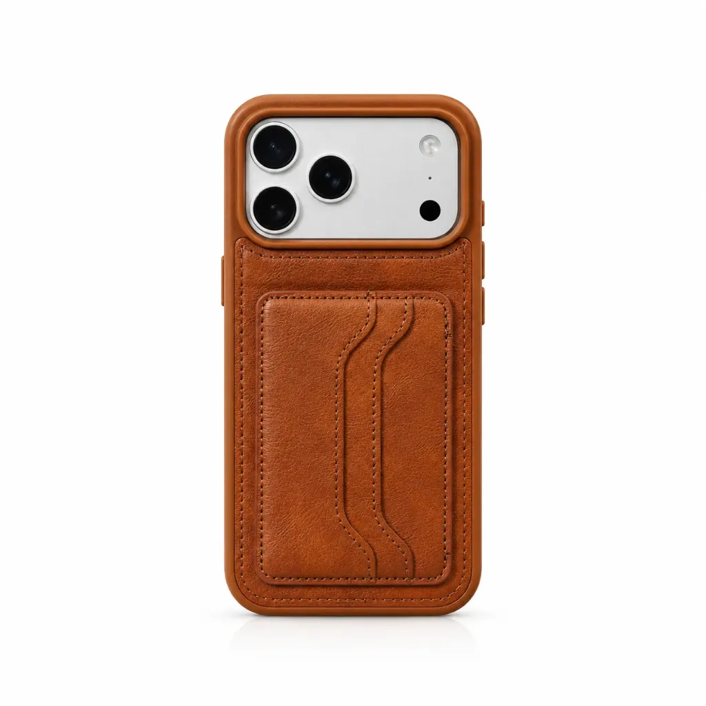 Leather Wallet Case with Card Holder For iPhone 17 Pro Max - درع موبايل جلدي فاخر مع محفظة وحامل بطاقات للايفون 17 برو ماكس