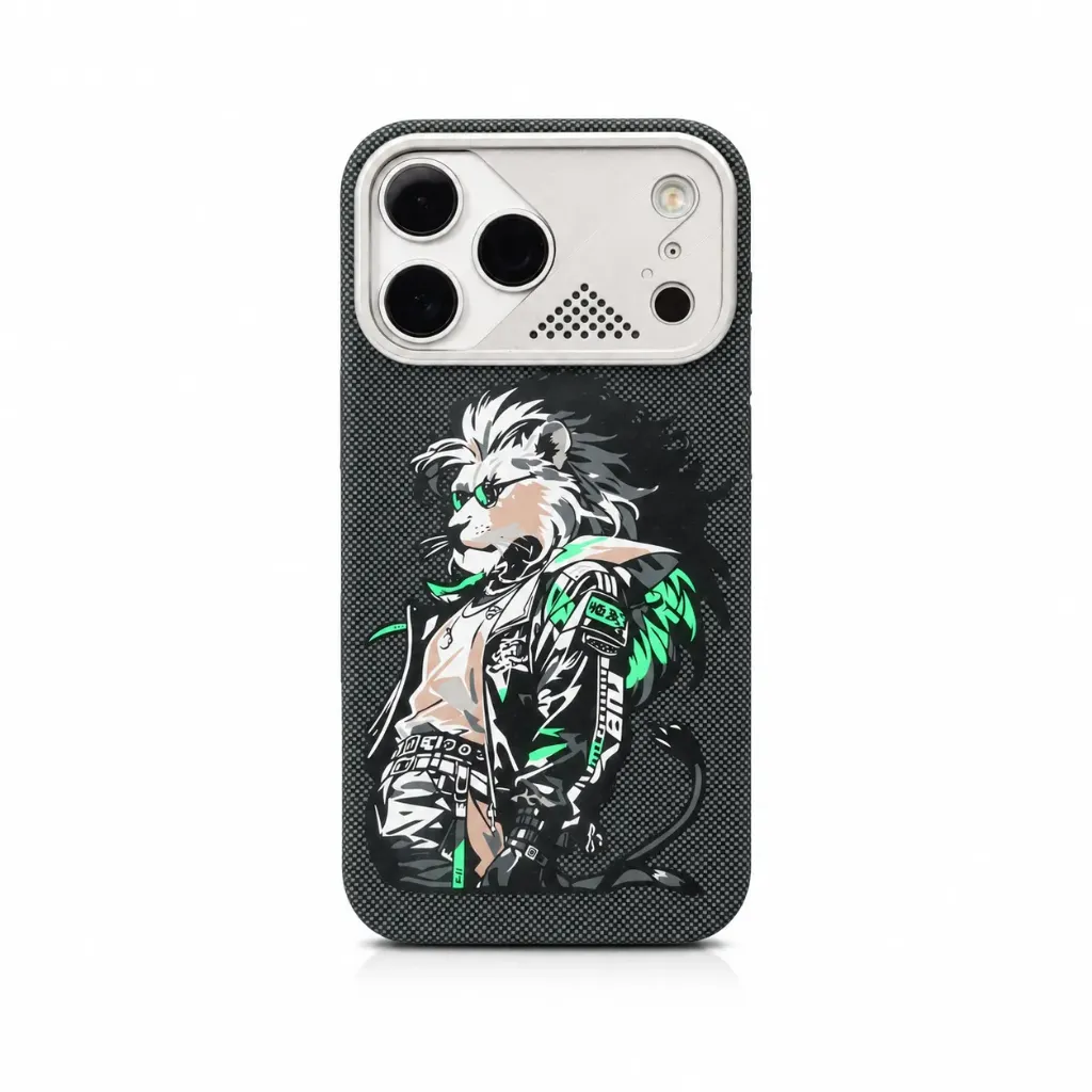 Textured Graphic & Carbon Fiber Cover with Tactical Camera Frame For iPhone 17 Pro Max - درع موبايل تكتيكي بنقوش منسوجة وألياف الكاربون مع إطار كاميرا للايفون 17 برو ماكس