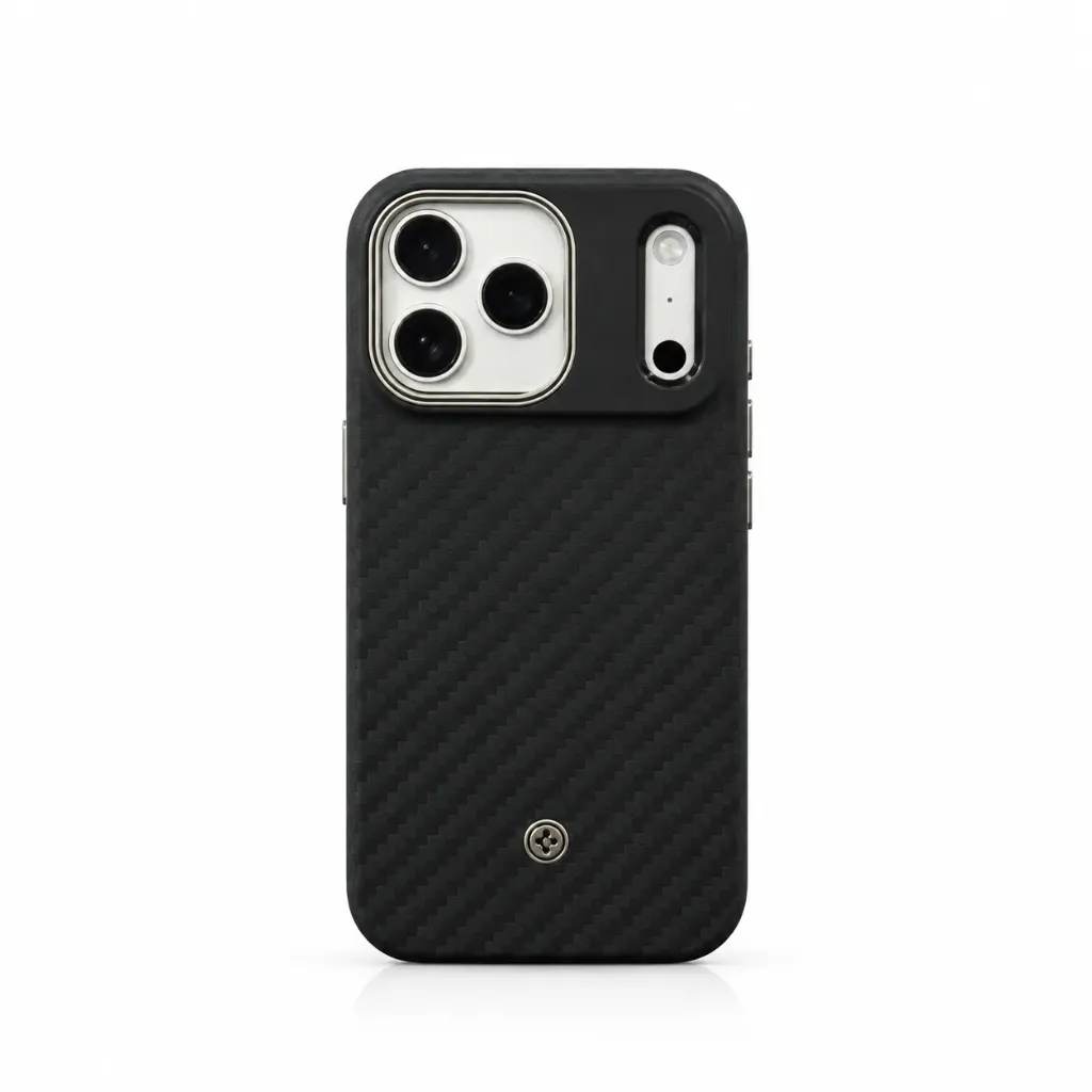 Classic Armor Cover with Metal Accent Ring & Metallic Emblem For iPhone 17 Pro Max - درع موبايل أنيق مع إطار كاميرا وشعار معدني للايفون 17 برو ماكس