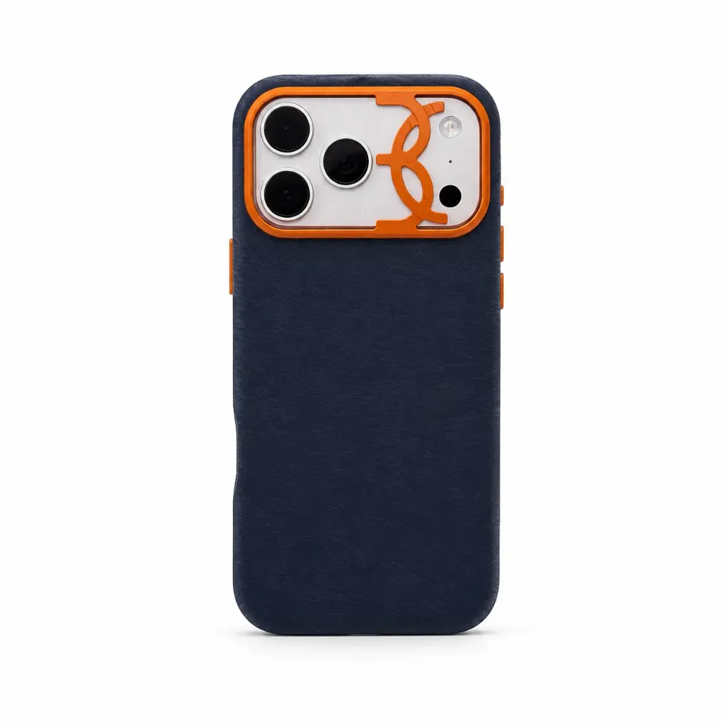 BIGC Premium Suede Leather Cover with Orange Camera Accent For iPhone 17 Pro Max - درع موبايل فاخر بملمس السويد المخملي مع إطار كاميرا برتقالي للايفون 17 برو ماكس