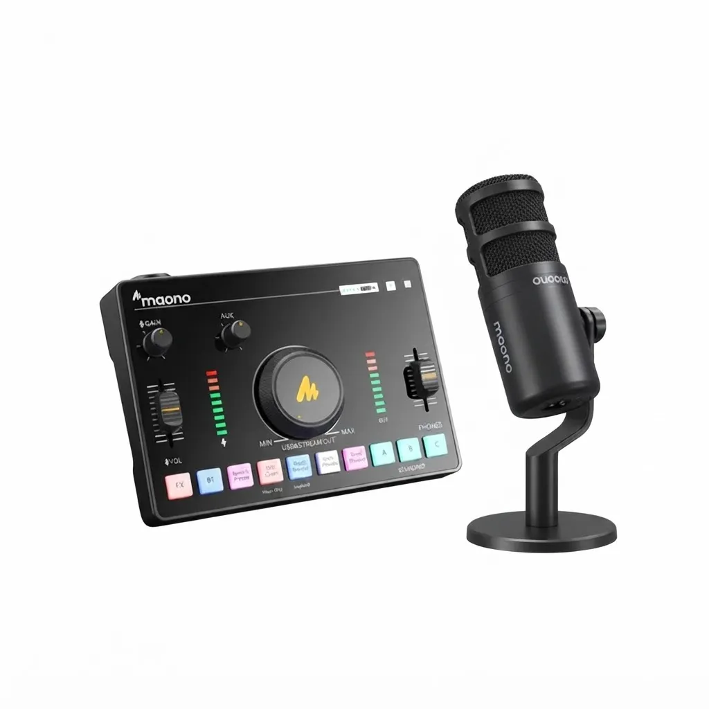 Maono Podcast Streaming Bundle with AMC2 NEO Audio Mixer & PD200X USB/XLR Dynamic Microphone