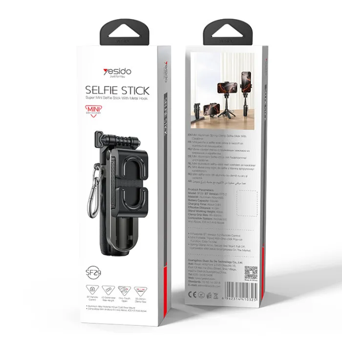 Yesido SF29 360 Rotation 43CM Length BT5.2 Detachable Remote Control Reinforced Tripod Mini Selfie Stick