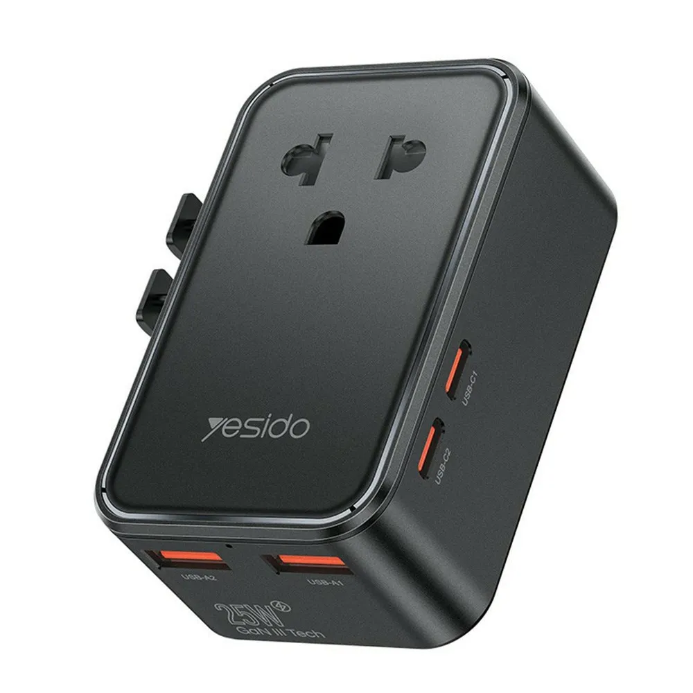 YESIDO MC47 4-Port 25W GaN Fast Charger Universal Travel Adapter with 2 USB-A + 2 USB-C Ports