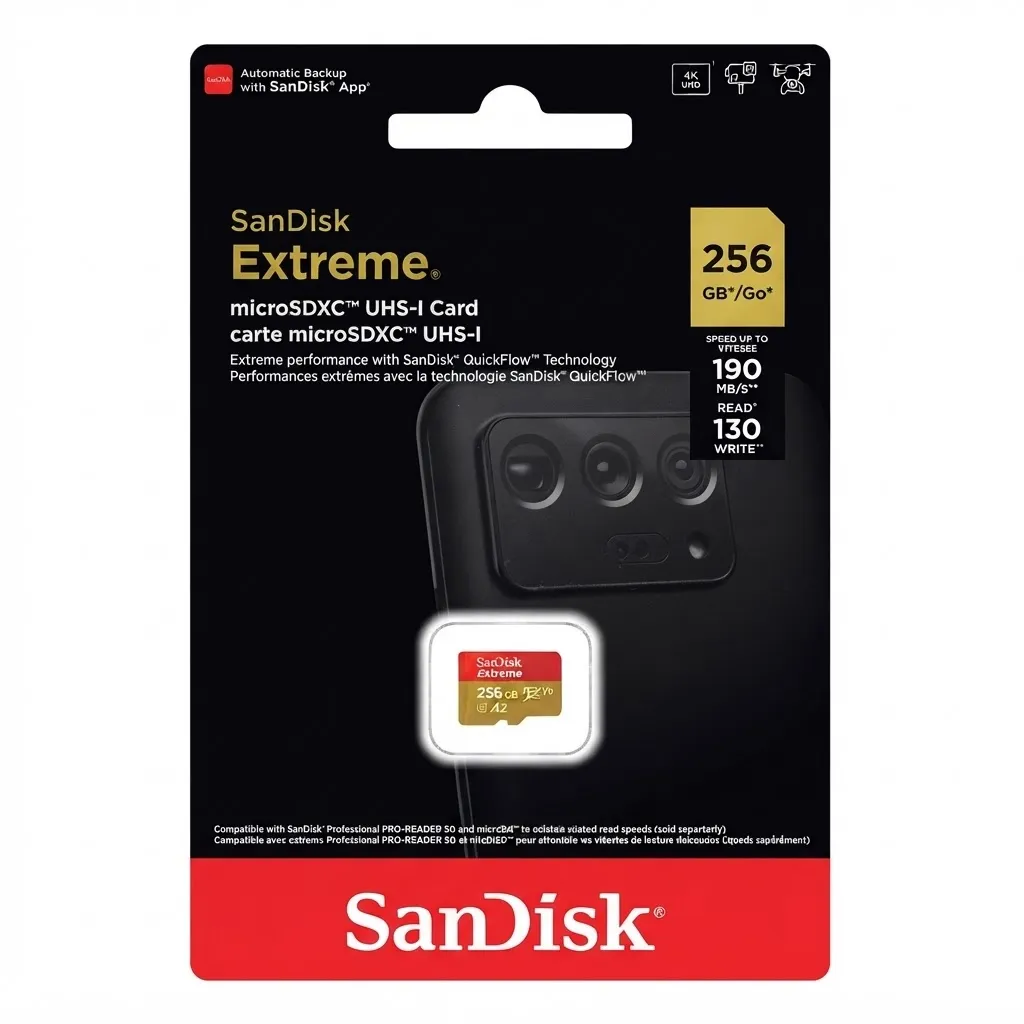 SanDisk 256GB Extreme microSD UHS I Card for 4K 190Mb