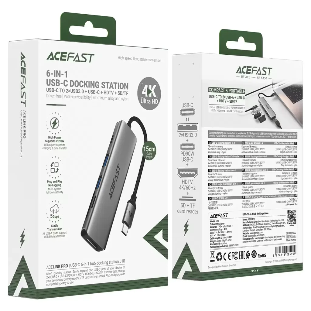 Acefast J18 USB-C Hub 6-in-1