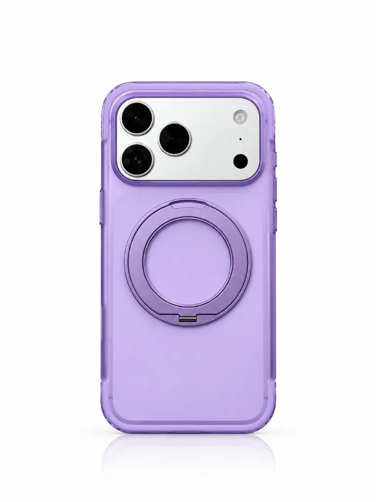HDD IPHONE 17 PRO MAX PHONE CASE HBC-463 - درع موبايل شفاف مطفي سميك مقاوم للسقوط مع حلقة ماسكة للايفون 17+18 برو ماكس (PURPLE)