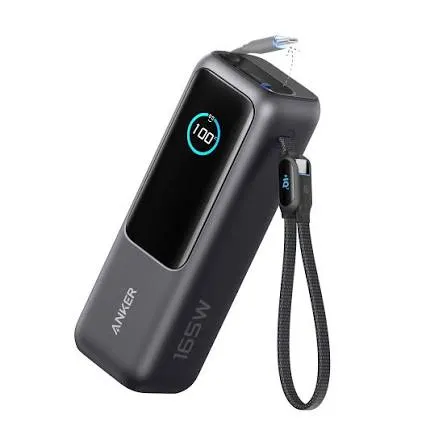 Anker Power Bank 25K 165W Built-In and Retractable Cable: Charges 4 Devices Simultaneously
