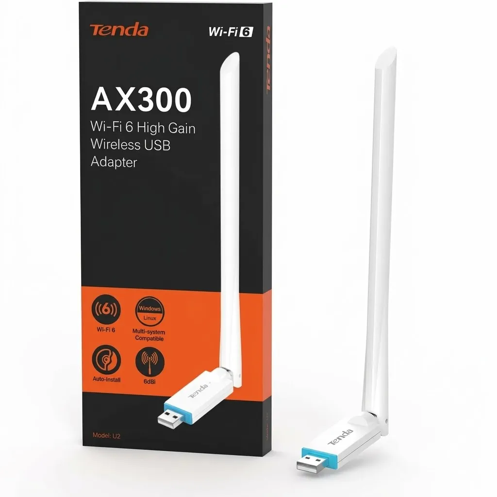 Tenda U2v5 Wireless AX300 USB Adapter, 802.11ax/b/g/n, 286Mbps, WiFi 6