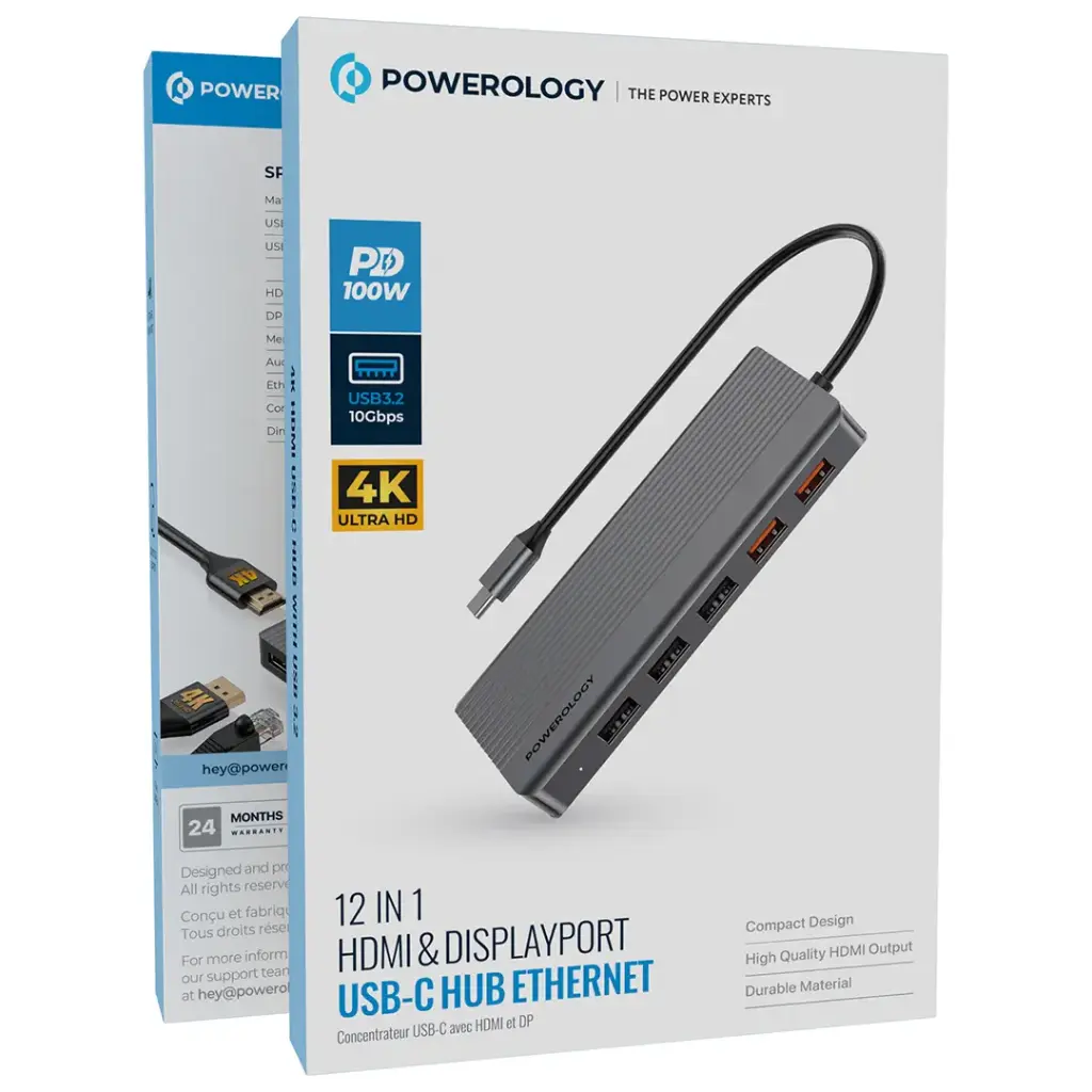 Powerology 12-in-1 USB-C Hub 100W 4K