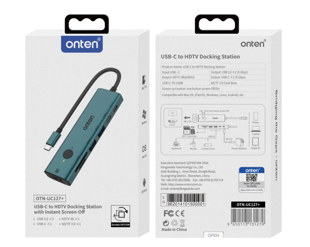USB-C to HDTV Docking Station with Instant Screen-Off  OTN-UC127+