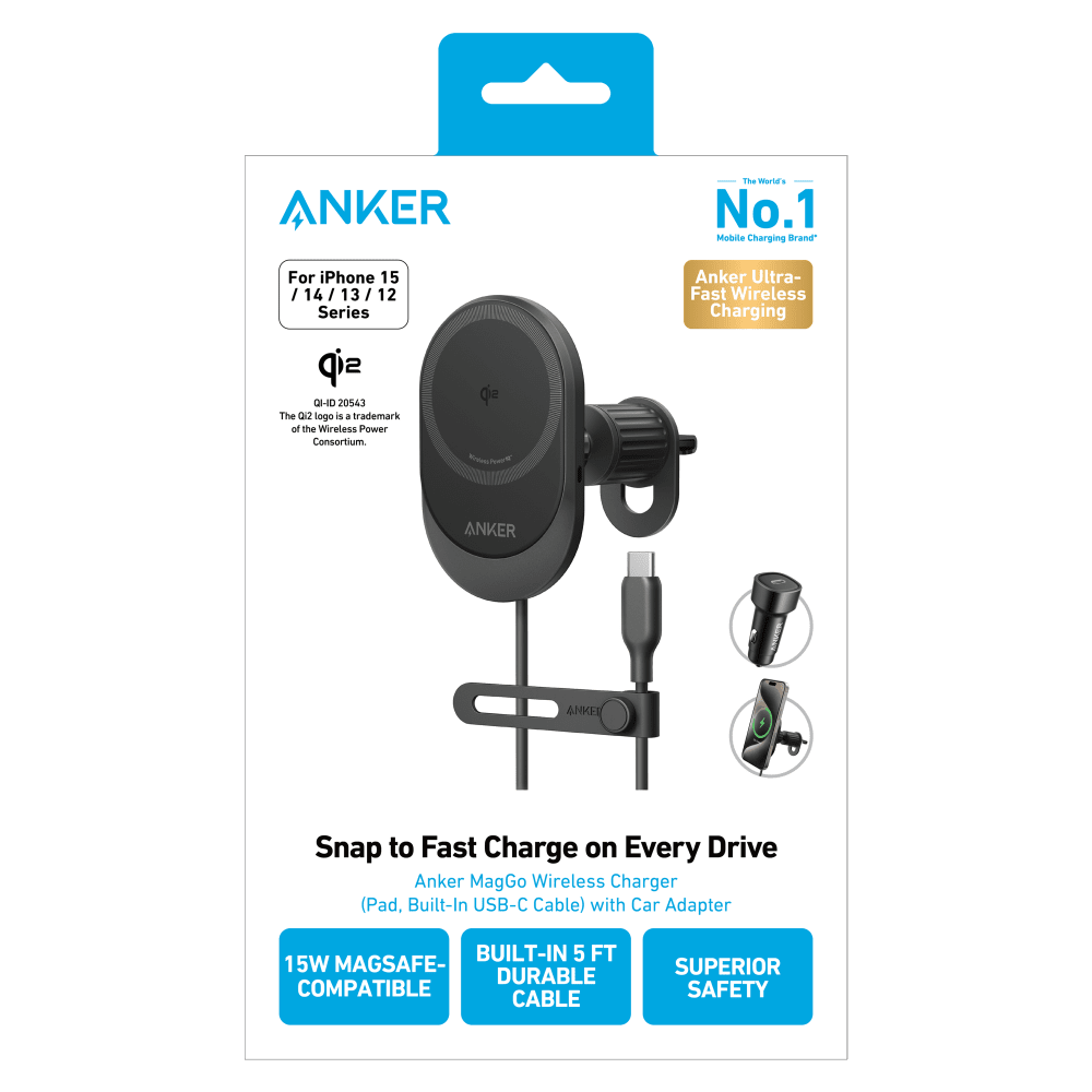 Anker - Qi2 15W Sliding Vent Car Mount Charger with 25W Car Charger - Black B2932H11-1