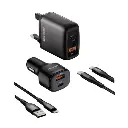 GREEN 4 IN 1 COMBO FAST CHARGING CAR CHARGER WITH MULTI-PORT WALL CHARGER & DATA CABLE 20W