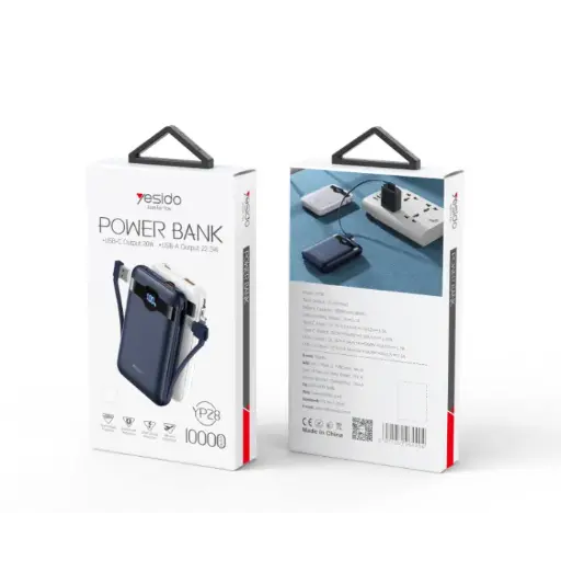 [NQ2656] YESIDO YP28 10000mAh Power Bank | Dual USB QC3.0 18W Port PD type-C 22.5W Port Power Bank
