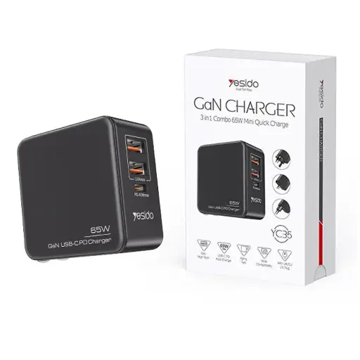 [NQ2653] YESIDO YC35 Max 65W Mobiili lisaseade Combo Yesido GaN 3in1 65W Quick Charge with EU/UK/US plug 