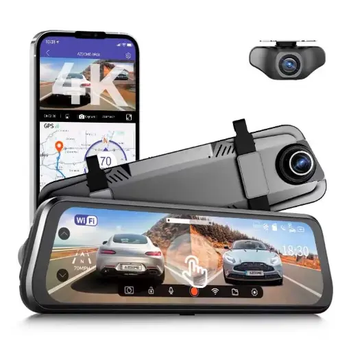[NQ155] AZDome AR09 4K 2CH Full Mirror Wifi Touch dashcam (داش كام)