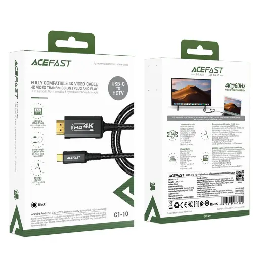 [C1-10] Kabelis Acefast C1-10 USB-C to HDMI 1.8m melns