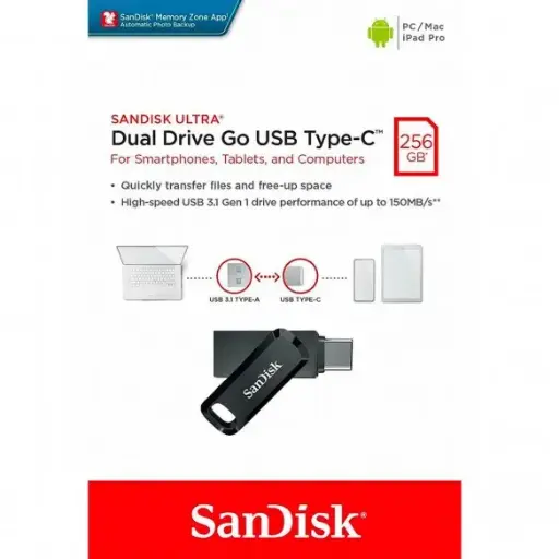 SanDisk 256GB Ultra Dual Drive Go USB Type-C Flash Drive