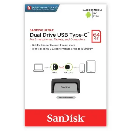 SanDisk OTG 64GB Ultra Dual Drive USB Type-C - USB-C, USB 3.1