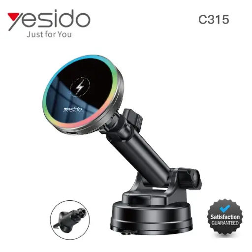 Yesido C315 15W Suction Cup Air Vent Car Wireless Charging Holder with RGB Lighting