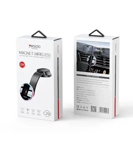 YESIDO C292 360 Free Rotating LED Breathing Indicator Light Max 15W Fast Charging Wireless Phone Holder 