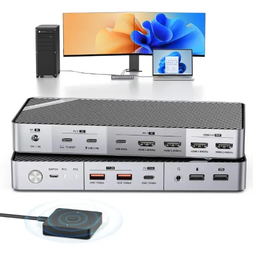 4K Dual -Display KVM Switch Docking Station for (1 Desktop and 1 Laptop)