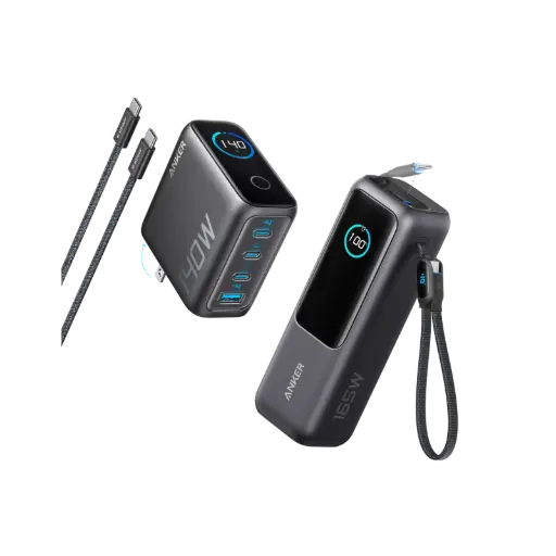 Anker Laptop Power Bank, 25,000mAh Portable Charger with Triple 100W USB-C Ports, Built-in and Retractable Cables