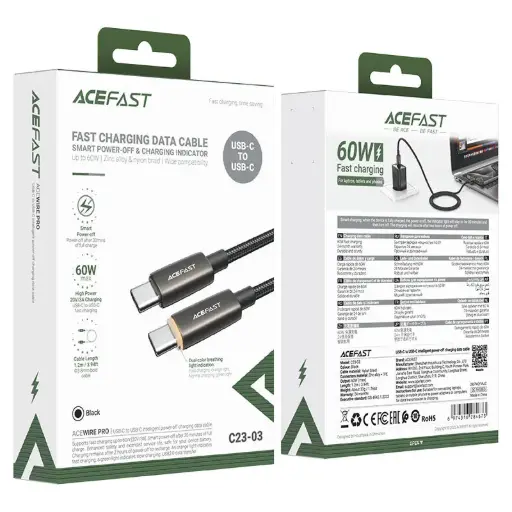 Acefast C23-03 USB-C to USB-C intelligent power-off charging data cable