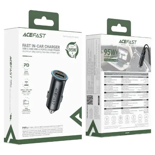 Acefast B16 95W Dual USB & USB-C Car Adapter 1.2m USB-C to USB-C Cable