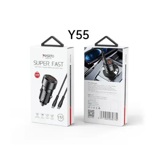 Yesido Y55 60W Fast Car Charger Dual Port USB + Type-C