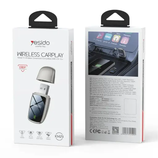 YESIDO KM29 Wireless CarPlay Adapter For Car Stereo 5G  2.4G Dual Band WiFi OTA Upgradable